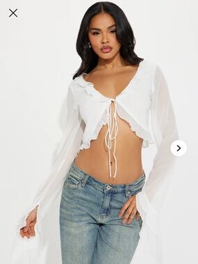 Fashion Nova White Ruffle Tie-Front Blouse size small
